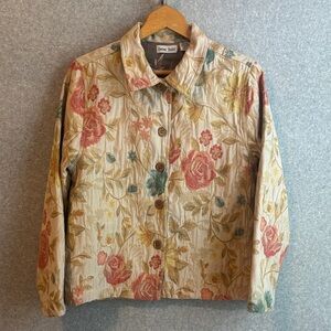 Vtg Chelsea Studio Floral Tapestry Button-Up Jacket size Small